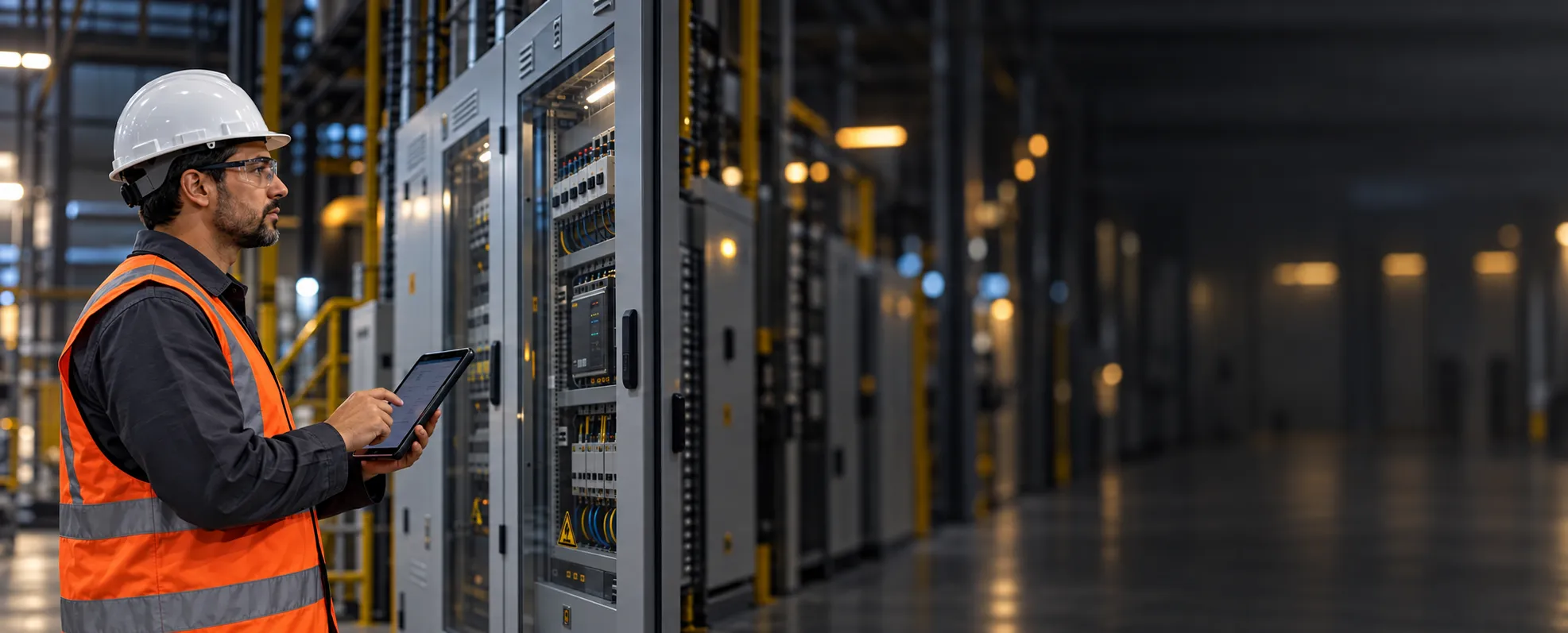 Técnico da 5K Engenharia verificando conformidade de painel elétrico